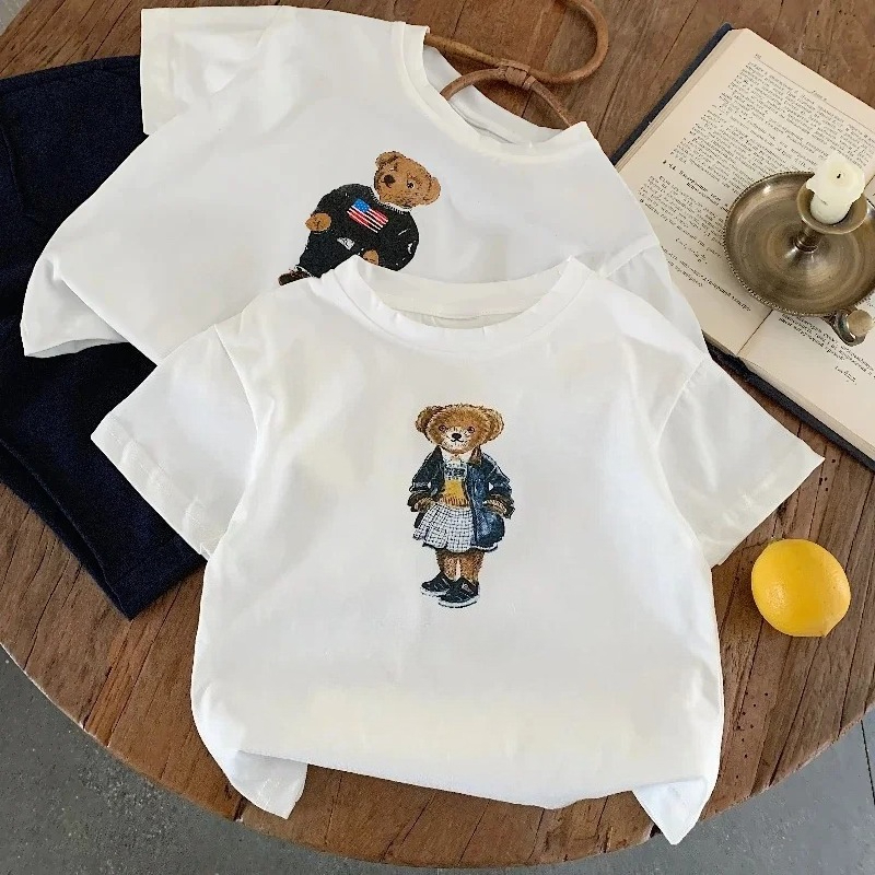 Baby Products Teddy Bear - เสื้อยืดเด็กมีน้ำตาลเพิ่ม รุ่นใหม่รับซัมเมอร์ สำหรับเด็กชายและเด็กหญิง ลายการ์ตูนหมีเท็ดดี้ แขนสั้น น่ารัก