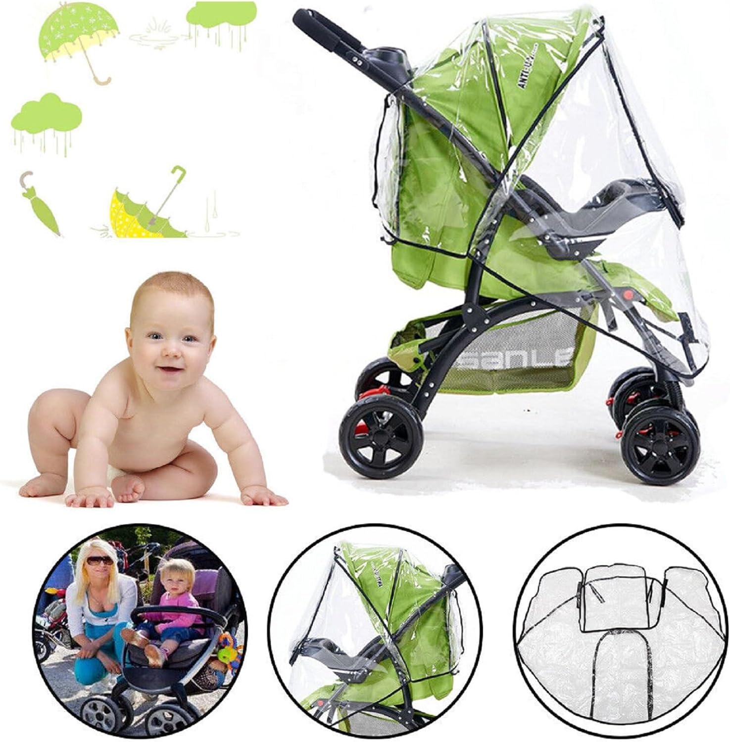 Stroller Rain Cover - ที่บังฝนรถเข็นเด็กทารกที่ป้องกันสภาพอากาศสำหรับการเดินทางอเนกประสงค์ทารกแบบระบายอากาศที่บังฝนรถเข็นเด็กทารกสำหรับ windproof กันน้ำ
