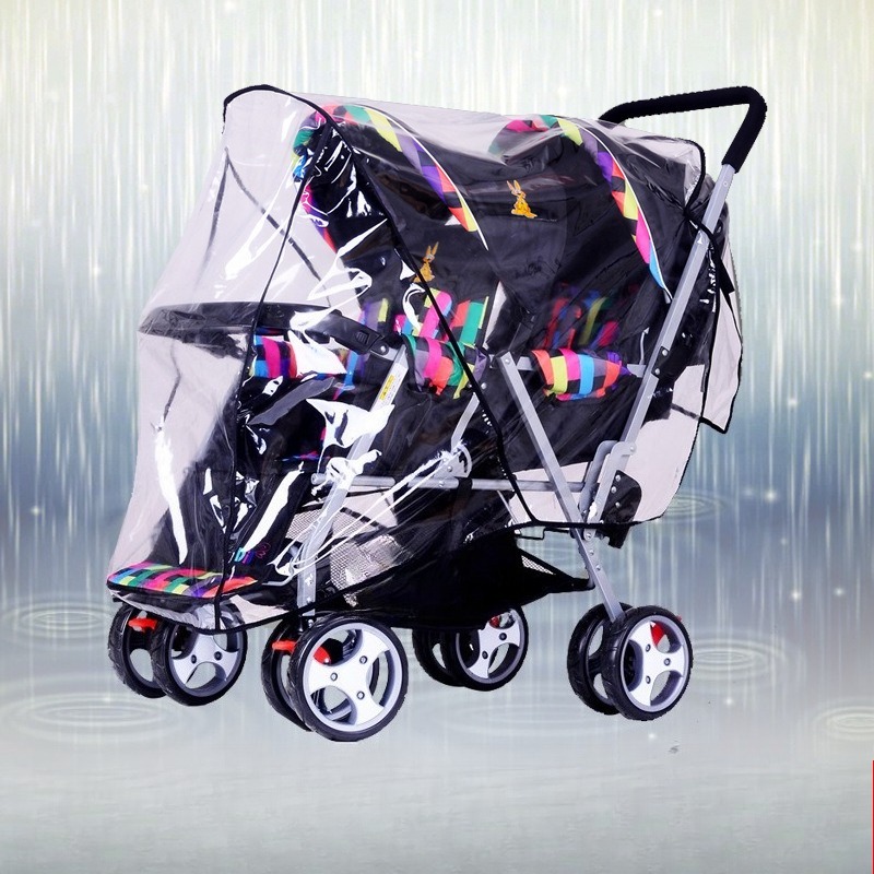 Stroller Rain Cover - ผ้าคลุมรถเข็นเด็กแฝด ป้องกันลม สำหรับรถเข็นเด็กสองที่นั่ง ด้านหน้าและด้านหลัง