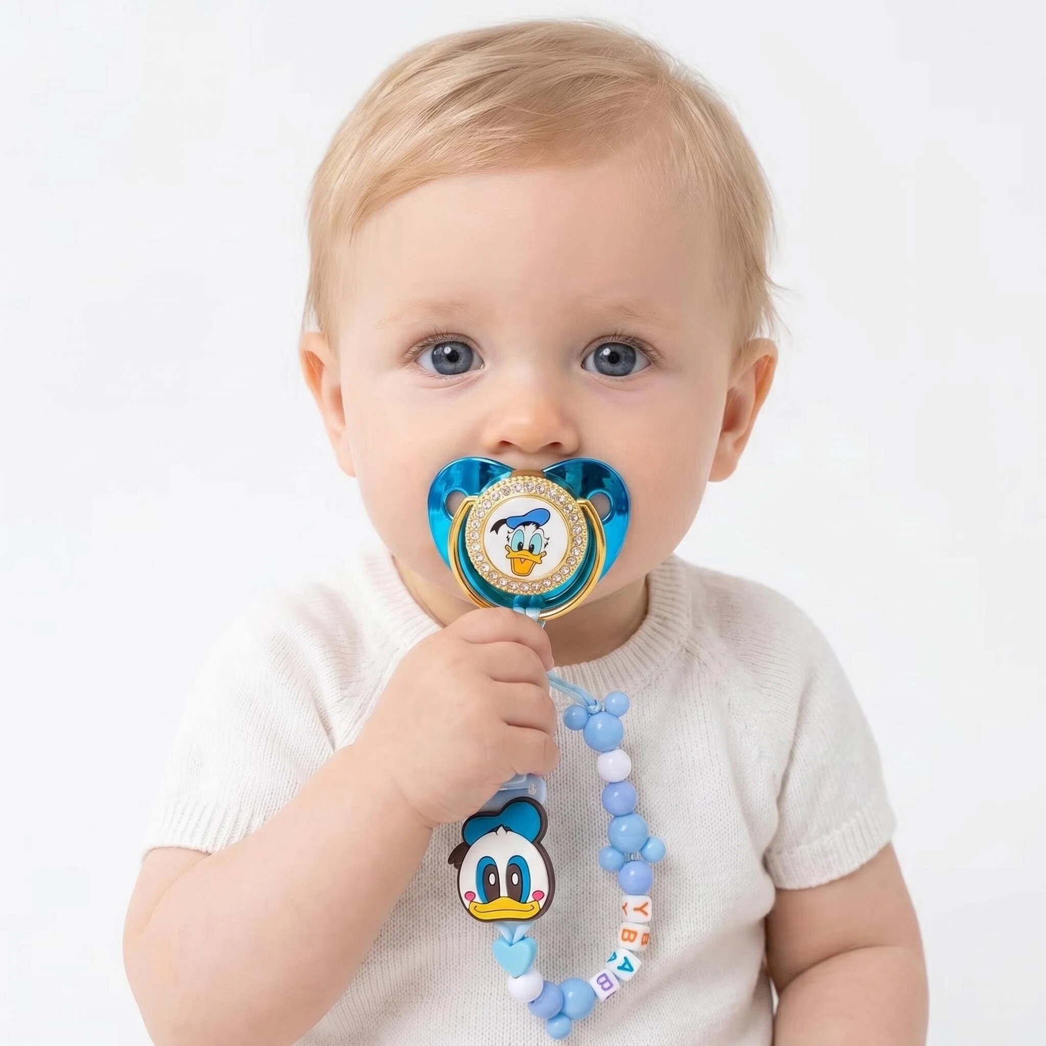 Baby Products Discount - โดนัลด์ ดั๊ก ขายจุกนมหลอกเด็กพิมพ์ลาย พร้อมคลิปหนีบจุกนมแบบมีตัวอักษร จุกนมหลอกซิลิโคน จุกนมหลอกเด็กแบบมีกลิตเตอร์