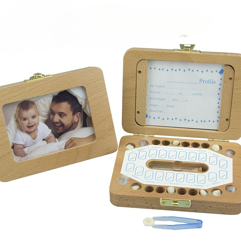 Baby Products Photos - กรอบรูปไม้กล่องฟันเด็กเด็กนมฟัน Keepsake กล่องเก็บเด็กหน่วยความจําผลิตภัณฑ์ทารกแรกเกิด Growth Memory Box