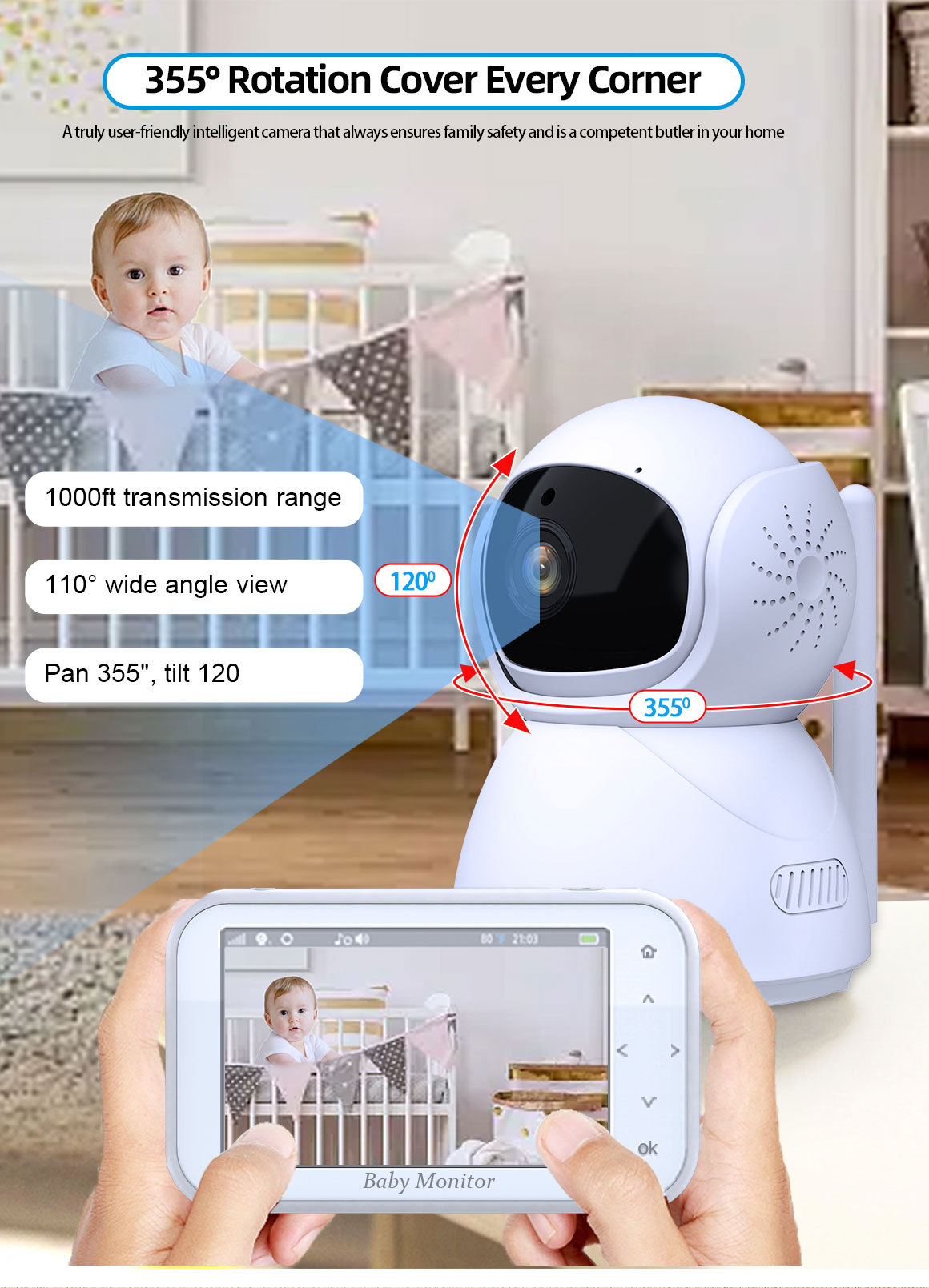 720P Wireless PTZ Baby Monitor - Wireless Baby Monitor บทวิจารณ์และราคา